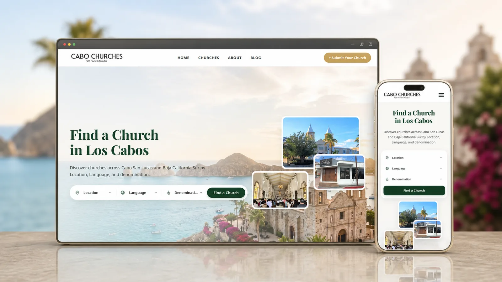 Cabo Churches real estate website homepage